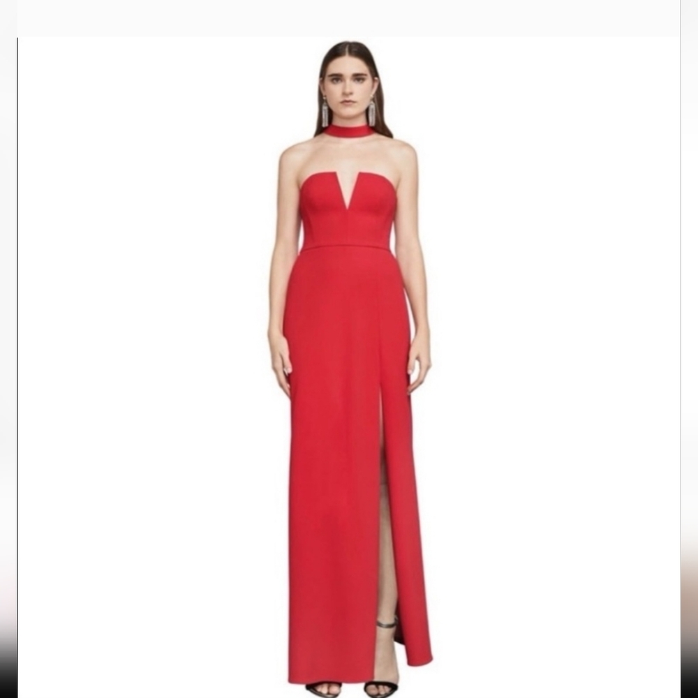 BCBGMaxAzria Red Choker Maxi Dress